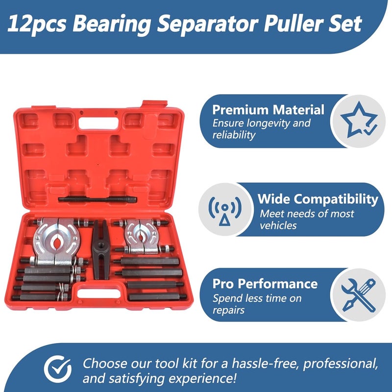 Bicos 12pcs Bearing Separator Puller Set, 5-ton Capacity Heavy Duty Flywheel Separator Tool with 2" and 3" Jaws, Wheel Hub Axle Puller Set, Gear Puller, Storage Case Included - Image 4